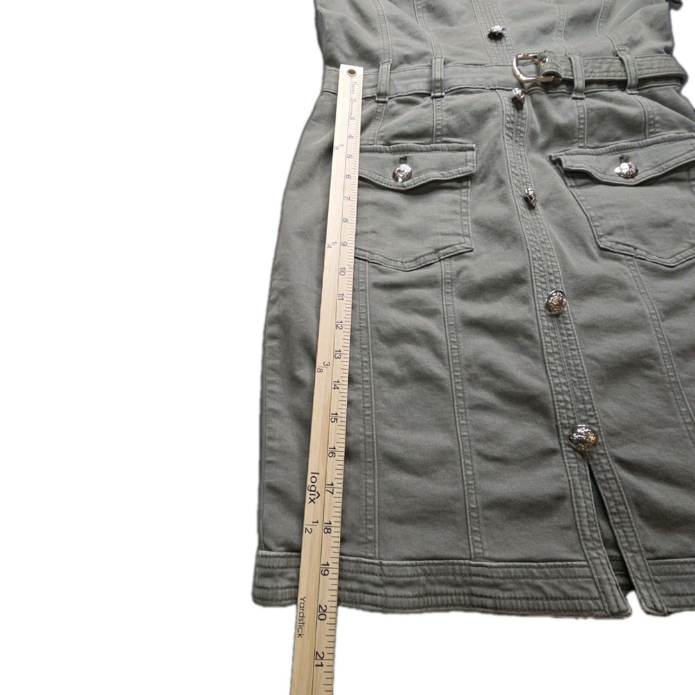 White House Black Market Shirt Dress Womens 6 Olive Green Belted Utility Stretch - Picture 7 of 9